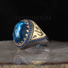 Blue Topaz Gemstone Lapping Plated Silver Men Ring 2024 - buy cheap