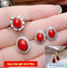 KJJEAXCMY boutique jewelry 925 sterling silver inlaid Natural Red Coral Necklace Ring Earring Suit Support Detection fashion 2024 - buy cheap