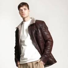 New Autumn Winter Genuine Leather Jacket For Men Stand Collar Motorcycle Warm Fleece Sheepskin Windbreaker Trendy 2024 - buy cheap