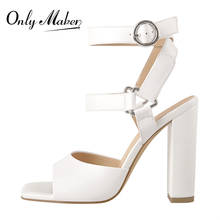 Onlymaker Square Toe Sandals Women Matte White Ankle Buckle Narrow Strap Chunky Heels Open Toe Big Size Shoes 2024 - buy cheap
