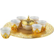 Conjunto de xícaras mirra com bandeja e açúcar, 6 peças, ouro, prata, arábia, turco, grego, café, xícaras de café expresso, conjunto, autêntico, presente de casamento 2024 - compre barato