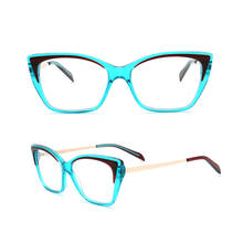 Vintage Women Cat Eye Glasses frames for Women Fashion Prescription Eyeglasses frames Blue Clear Optical Eyewear Acetate Metal 2024 - buy cheap