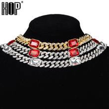 Hip Hop 12MM Bling Iced Out Square Blue Red Gem Crystal Cuban Link Chain AAA Men's Necklace for Men Women Jewelry 2024 - buy cheap