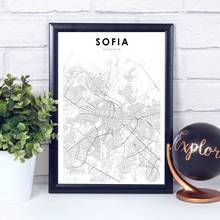 Póster de viaje en lienzo con estampado de mapa de la ciudad de Sofía, cuadro nórdico moderno, decoración artística de pared para oficina y habitación del hogar, blanco y negro 2024 - compra barato