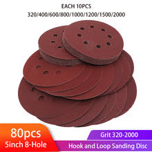 80pcs 125mm 8 Holes sanding Disc Round Red Sandpaper Self-adhesion Hoop and Loop Sand paper Grit 320-2000 2024 - buy cheap