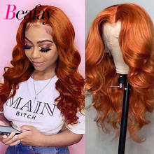 180% Beafay Body Wave 350 Ginger 13x4 цветные парики из человеческих волос, предварительно выщипанные, Remy Oranger, прозрачные кружевные передние парики 2024 - купить недорого