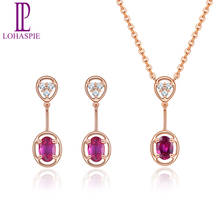 LP Natural Ruby Jewelry Solid 14K Yellow  Rose Gold Jewelry Set Pendant Earrings For Women Engagement Gift Real Diamond Tredy 2024 - buy cheap