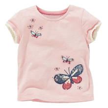 Высококачественная футболка с бабочками, одежда для маленьких девочек, детская футболка из 100% чесаного хлопка с коротким рукавом, Повседневная футболка для маленьких девочек, топы 2024 - купить недорого