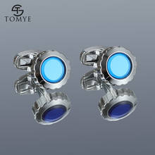 Cufflinks for Men TOMYE XK20S080 High Quality Round Blue and Silver Color Shirt Cuff Links 2024 - buy cheap