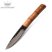 Damascus Hunting Knife Hand Forged Outdoor Equipment Handmade Pocket Knife Survival Straight Knife Fixed Blade Rosewood Handle 2024 - buy cheap