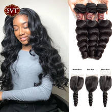 SVT Brazilian Hair Weave Bundles With Lace Closure Loose Wave Bundles With Closure Non-Remy Human Hair 3 Bundles With Closure 2024 - buy cheap