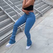 Ruched Blue High Wait Pleated Jeans Women Y2K Retro Stacked Pants Clothing 2021 Streetwear Fashion Skinny Pockets Denim Trousers 2024 - buy cheap
