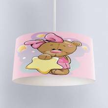 Mais rosa bonito ursos engraçados amarelo estrelas impressão tecido crianças lustre lâmpada tambor abajur chão pingente de teto luz sombra