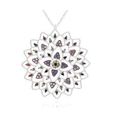 Pingente flor da vida de prata esterlina 925, design elegante, estilo diário, corrente, zircônia, joias para presente para mulheres 2024 - compre barato