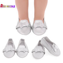 Nova moda 7.8 cm sapatos de boneca prata suave plana sapatos com bowknot caber 18 polegada bonecas americanas & 1/3 bdj bebe bonecas renascer 2024 - compre barato