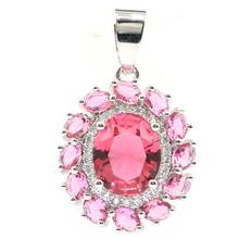 30x19mm Lovely Cute Created Green Peridot Pink Tourmaline Cz For Woman's Jewelry Daily Wear Silver Pendant 2024 - buy cheap