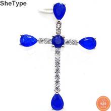 42x30mm 3.79g Deluxe Cross Real Blue Sapphire CZ Real 925 Solid Sterling Silver Pendant 2024 - buy cheap
