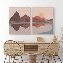 Sol e montanha abstrata paisagem quadros de pintura da arte da parede do meio do século nórdico poster para sala estar decoração 2024 - compre barato