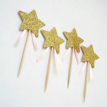 12pcs Gold Star Fairy Wand Cupcake Topper - Gold Glitter Cupcake Star - Double Sided - Golden Birthday Princess Party Cake Picks 2024 - buy cheap