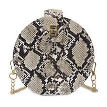 Female Fashion Casual Snake Print Retro Serpentine Chain Round Women Crossbody Handbags Small PU Leather Shoulder Messenger Bag 2024 - buy cheap