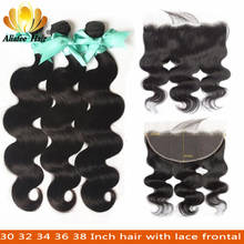 Aliafee 30 32 34 36 38 Inch Body Human Hair Bundles With 13x6 Frontal Peruvian Remy Hair Pre Plucked Lace Frontal With Bundles 2024 - buy cheap