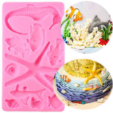 Moldes de silicona de animales marinos, concha de estrella de mar, pescado, borde de pastel, Fondant, herramientas de decoración de pasteles, dulces, Chocolate 2024 - compra barato