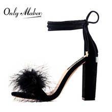 Onlymaker Fur Feather Sandals Chunky Block Heels Womens Open Toe Strappy Sandals Dress Evening Party Shoes Big Size US5-15 2024 - buy cheap