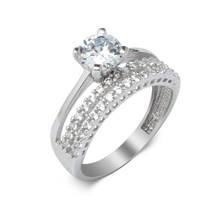 925 prata esterlina solitaire anel com 2 linha meia pedra de zircão redondo 2024 - compre barato