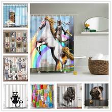 Cortinas de ducha con estampado de aventuras de unicornio y gato, producto de baño, decoración de baño con ganchos, cortinas opacas impermeables 2024 - compra barato