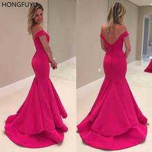 HONGFUYU Elegant Mermaid Evening Dresses Vestido Semi Sereia Camada Dupla Pink Off Shoulder Formal Prom Gowns Covered Button 2024 - buy cheap