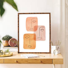 Orange Tone Abstract Face Line Drawing Art Prints Mid Century Modern Poster Wall Art Picture Canvas Painting Bedroom Home Decor 2024 - buy cheap