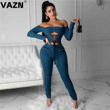 VAZN Hot Sexy Off Shoulder Jean Bodycon Bandage Stretch Women Full Sleeve Party Beach Jumpsuits Full Pant Bandage Rompers 2024 - buy cheap