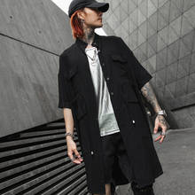 Summer Mens linen shirts short sleeve Black color Extra long Loose Punk Hip hop 2024 - buy cheap