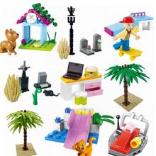 Conjunto cidade moc brinquedos para crianças plantas verdes figuras cachorro acessórios slides modelos gravativos para crianças cidades blocos de construção 2024 - compre barato