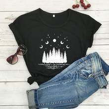 Moon Phases Forest and lake women's T-shirt Pine Tree tshirts Adventure Hiking shirts women fashion vintage aesthetic Tee tops 2024 - buy cheap