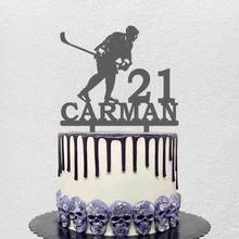 Personalized Ice Hockey Cake Topper Custom Name Age Man Playing Ice Hockey Cake Topper For Birthday Party Cake Decoration Topper 2024 - buy cheap