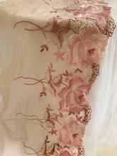 1 jarda desenho de renda bordada rosa bojo, renda de tule com bordado colorido, tecido de malha rosa poeira com peônia rosa 2024 - compre barato