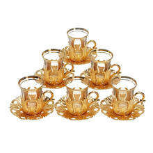 Turkish Tea Glasses Set with Saucers Holders For 6 PersonGold Silver 3,5 Oz 180ml Zamak Metal & Glass Made in Turkey 2024 - buy cheap