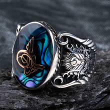 925 Sterling Silver Blue Enamel Ottoman Tughra Men's Ring Blue Exclusive Ring for Men Blue Ring 2024 - buy cheap