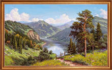 Картина на холсте, "Горная долина", 100х60 см. Холст на деревянном подрамнике, оформлена в деревянный багет, Арт. ПИ-х26 2024 - купить недорого