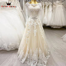 Elegant A-line Wedding Dress Long Sleeve Tulle Lace Beaded Crystal Simple Bride Dresses DJ06 2024 - buy cheap
