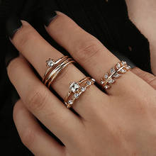 ZHINI Бохо винтажные золотые Многослойные кольца для женщин 3 шт. AAA циркон женские кольца на палец набор ювелирных изделий Аксессуары 2020 оптовая продажа 2024 - купить недорого