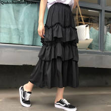 Юбка женская плиссированная средней длины, асимметричная юбка в готическом стиле Лолита с завышенной талией, с оборками и завышенной талией, лето 2021 2024 - купить недорого