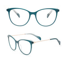 Monturas para gafas redondas de mujer, marcos de anteojos de acetato de ojo de gato, montura de Metal con borde completo, montura de anteojos delgada Retro Vintage 2024 - compra barato