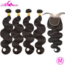 Ali Coco Brazilian Hair Body Wave 4 Bundles With Closure 100% Human Hair Bundles With Closure Non-remy Hair Extensions 2024 - buy cheap