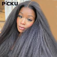 Yaki-Peluca de cabello humano liso de 13x6 para mujer, postizo de encaje Frontal transparente 13x4x1, pelo brasileño rizado con densidad de 180% 2024 - compra barato