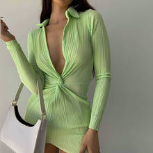 wsevypo Chic Women Long Sleeve Wrap Short Dress Sexy Twisted Deep V-neck Bodycon Dress Elegant Fashion Slim Laple Shirts Dress 2024 - buy cheap