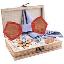 New Novelty Wooden Bow Tie For Men Handkerchief Cufflinks Brooch Set And Wood Box Suit Women Wedding Gravata Accessories Bowtie 2024 - buy cheap