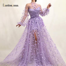 2020 Lilac Evening Dress With Sleeves Transparent Elegant Long Prom Party Dress Formal Gowns vestido de festa longo 2024 - buy cheap