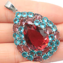 48x30mm Big Multi Color Created Fine Cut Tourmaline Aquamarine Amethyst Kunzite Women Silver Pendant Bridal Jewelry 2024 - buy cheap